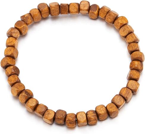COOLSTEELANDBEYOND Mens Womens Small Brown Wood Beads Bracelet, 5mm Tibetan Beads Prayer Mala, Stretchable in Saudi Arabia