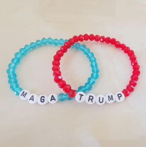 2 حزمة ترامب 2024 MAGA سوار جعل أمريكا عظيمة مرة أخرى 7 بوصة الخرز الزجاجي سوار هدية للنساء الرجال in Kuwait