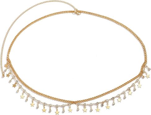 Sexy Star Pendant Rhinestone Waist Chain Bikini Metal Tassel Belly Chains Necklace Summer Beach Crystal Body Chain Multi-layered Star Waist Body Jewelry for Women in Kuwait