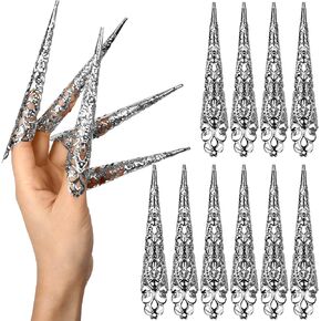 CROWN GUIDE Women's Belly Dancer Costumes Gypsy Egyptian Queen Costume Accessories Bangles with Finger Claws Goth Nails Indian Hand Jewelry Set Gold