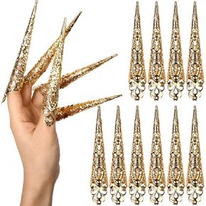 CROWN GUIDE Women's Belly Dancer Costumes Gypsy Egyptian Queen Costume Accessories Bangles with Finger Claws Goth Nails Indian Hand Jewelry Set Gold