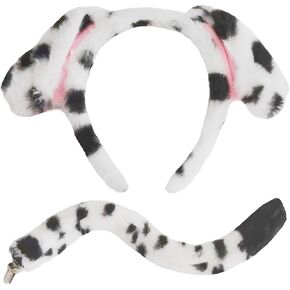 2-Piece Dalmatian Dog Ears and Tail Costume Accessory Set - Dalmatian Puppy Ears Headband and Tail for Halloween, Dress-Up Parties, Cosplay, and Animal-Themed Party Supplies