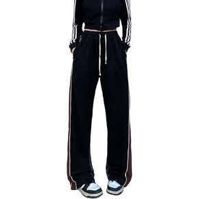 Women's Faux Suede Sweatpants Patchwork Elastic Waist Casual Comfy Wide Legs Dancing Joggers Streetwear Flare Pants