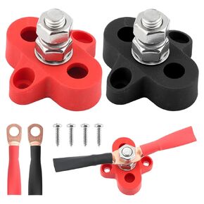 2PCS Dual Studs Battery Junction Post, Battery Power Distribution Terminal Block Set, 2 Studs RV Bus M8 Bus Bar Power and Ground Junction Block Distribution Terminal Kit(A)