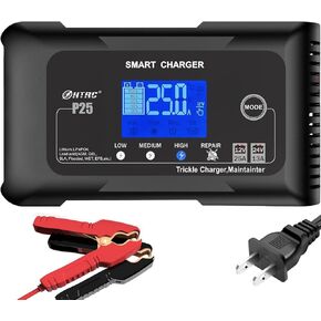 25 amp Lithium Battery Charger,12V and 24V Fully-Automatic Smart Car Battery Charger, Battery Maintainer Trickle Charger, and Battery Desulfator, Lifepo4 AGM Battery Charger