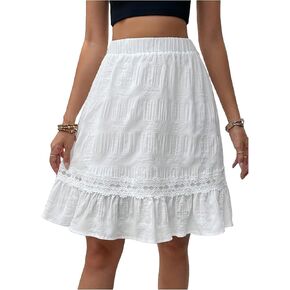 SweatyRocks Women's Contrast Lace Ruffle Hem High Waist A Line Knee Length Skirts