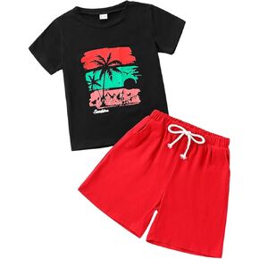 Kid Toddler Boy Summer Clothes Hawaiian Jungle Short Sleeve T-Shirt + Shorts 2PC Summer Outfits Set