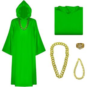 Mens Shadow Wizard Costume Money Gang Robe Cosplay Cloak with Chain Ring Halloween Gang Outfit