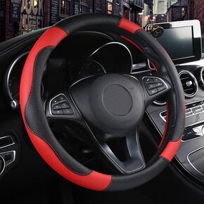 Istn Men's Sport Style Contrast Color Non-Slip Sweat Good Breathable PU Leatherette 15 inch Car Steering Wheel Cover Red