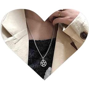 Vintage Star Circle Pendant Necklace Pentacle Star Necklace Pentagram Choker Necklace Silver Minimal Necklace Jewelry for Women