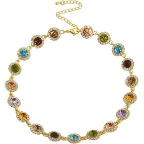 CSIYANJRY99 Colorful Rhinestone Necklace for Women Sparkly Multicolor Crystal Choker Necklace Bride Bridesmaid Prom Party Jewelry