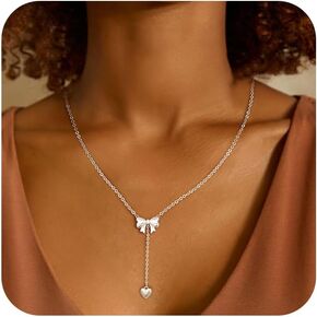 Gold Necklace for Women - Bow Necklace Dainty 14K Gold/Silver Plated Choker Necklace Cute Small Tiny Beads Chain Pendant Necklaces Fashion Jewelry Gifts