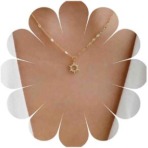 Boho Cz Sun Necklace Choker Hollow Sun Pendant Necklace Gold Sunburst Necklace Minimalist Cz Paved Sunflower Necklace Jewelry for Women