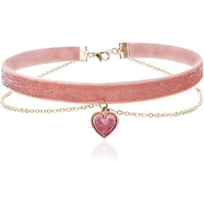 Red Heart Choker Collar Dainty Love Heart Velvet Choker for Women Layered Peach Heart Pendant Clavicle Chain Necklace Fashion Jewelry in Kuwait