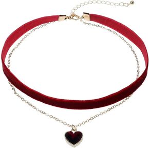 Red Heart Choker Collar Dainty Love Heart Velvet Choker for Women Layered Peach Heart Pendant Clavicle Chain Necklace Fashion Jewelry