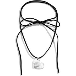 AYAL Chunky Puffy Heart Choker Necklace - Big Heart Pendant Adjustable Velvet Chain Heart Necklaces for Women Teen Girls Y2K Trendy Jewelry Accessories