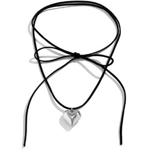 AYAL Chunky Puffy Heart Choker Necklace - Big Heart Pendant Adjustable Velvet Chain Heart Necklaces for Women Teen Girls Y2K Trendy Jewelry Accessories