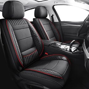 Chezope Car Seat Covers Full Set Universal Fit for Most Cars SUV Sedans Trucks Leather Car Seat Cushion Automotive Seat Cover Accessories Waterproof Leatherette Car Seat Cushion Covers Black Red