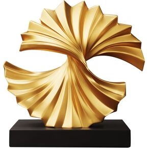 Golden Wave Resin Origami Statue Modern Abstract Home Decoration Emphasizes Abstract Office Desk Carving Table Family Bedroom Living Room Garden Office Golden Stripe Decoration (A)