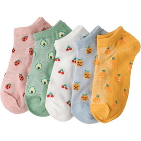 WDIRARA Women's 5 Pair Colorful Fruit Print Ankle Socks Cute Novelty Low Cut Sock Pairs