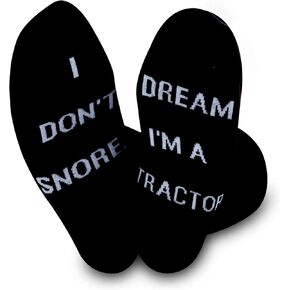 TSOTMO 2 Pairs Novelty Socks for Men I Don't Snore I Dream I'm a Tractor Funny Socks Gift for Dad Papa Boyfriend