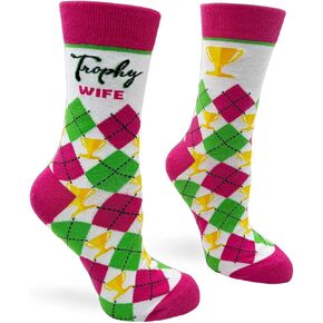 Trophy Wife Fun Women's Novelty Socks in Classy Argyle Pattern