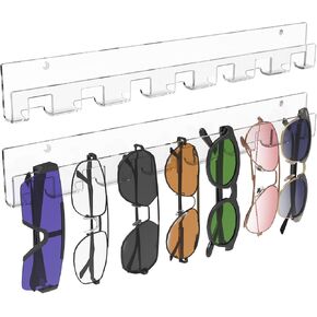MaxGear Sunglasses Organizer Wall, 2 Pack Clear Acrylic Sunglasses Holder, Eyeglass Rack for Multiple Glasses Stand, Unique Gifts for Husband, Women & Girls, Ideal for Home and Office, 14 Slots