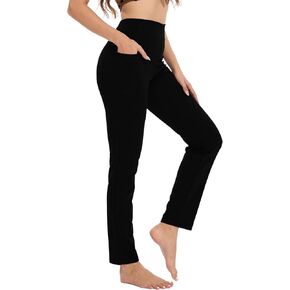 Women's Straight Leg Yoga Pants with Pockets, High Waist Tummy Control Slim Fit Lounge Workout Pants