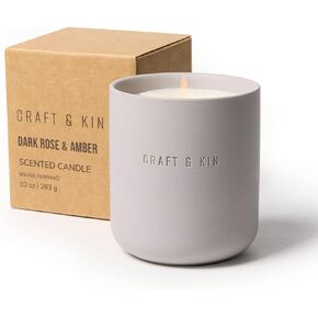 Craft & Kin Scented Candles - Santal Scented Candle | 10oz Soy Blend with Cotton Wick | Long-Lasting Holiday Candle, 40-Hour Burn | Ceramic Jar, Perfect Fall & Winter Home Scent