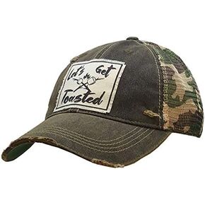 VINTAGE LIFE Distressed Baseball Caps Funny Trucker Hats with Sayings, Unisex (Lets Get Toasted (Bk Camo))