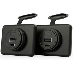 Panel Type C 12V USB Car Charger Outlet, DAMAVO YM1288 12V Cigarette Lighter Socket for Car USB Port Bus RV Boat Automotive Marine ATV Truck Golf Cart (Surface Mount Installation, 2 Pack)