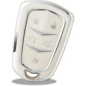 OFFWEGO for Cadillac Key Fob Cover, for Cadillac Escalade CTS SRX CT4 CT5 CT6 XTS XT4 XT5 XT6 ATSL SLS STS Smart Key Fob Cover Case (Silver Pink)