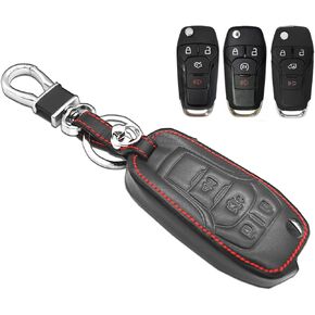 MECHCOS Compatible with Ford Transit-150 250 350 HD Connect F-150 Lightning F-250 F-350 F-450 F-550 Super Duty F-650 F-750 Maverick Ranger E-Transit Flip Leather Key Fob Cover Case Protector Shell