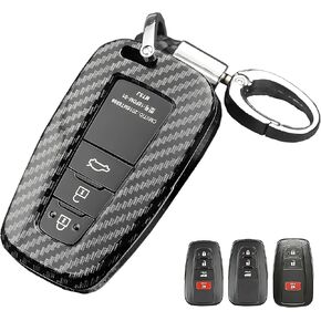 For Toyota Key Fob Cover, ABS carbon fiber pattern Key Fob Case Fit for 2017-2021 2022 2023 Toyota Corolla Camry RAV4 Highlander 4Runner Prius CH-R Prado Land Cruiser With Keychain