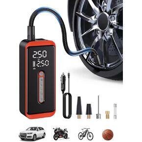 ROTOPATA Electric Tire Inflator Portable Air Compressor 12V DC, 150PSI Cordless Air Pump with LED Light & Digital Pressure Gauge for Car Bike Motorcycle Wheel Ball Inflatable(Red)