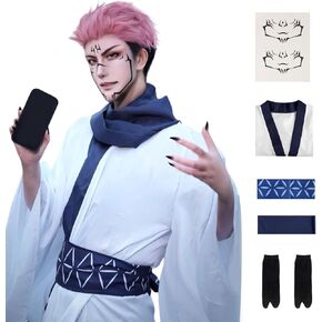 Anime JJK Cosplay Costume Men Long Japanese White Kimono Robe Halloween Outfits with Two-Toe Socks