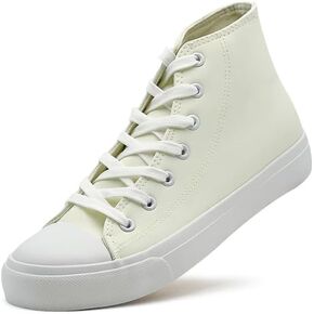 Women’s Men’s High Top Sneakers PU Leather Shoes for Women Men Classic White Black High Top Lace Up Sneakers Casual Walking Shoes