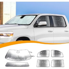 Hoolcar Windshield Sunshade Front & Side & Rear Window Sun Shade Sunscreen Heat Insulation Sun Visor Sun Reflector Compatible with Dodge Ram 2018-2023, 6PCs