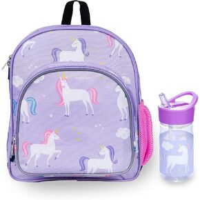 Wildkin 12 Inch Kids Backpack Bundle with Water Bottle (Unicorn)
