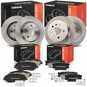 A-Premium Front Vented and Rear Solid Disc Brake Rotors + Ceramic Pads Kit Compatible with Select Toyota Models - Camry 2018 2019 2020, 12-PC Set