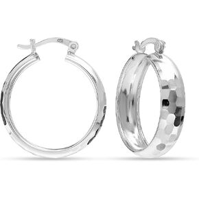 LeCalla 925 Sterling Silver Chunky Hoop Earrings for Women | Gold-Plated Diamond-Cut Thick Hoop Earrings for Women Trendy Jewelry Gift