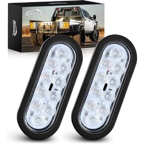 GOOACC 6Inch Oval Trailer Tail Light 4PCS 10LED White Reverse Back Up Lights w/Surface Mount Grommets Plugs IP67 Waterproof for Trailer Truck RV Tractor