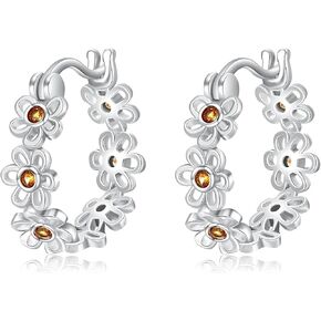 Daisy Hoop Earrings 925 Sterling Silver Flower Daisy Jewelry Present for Women