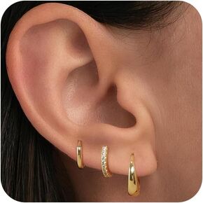Gold Hoop Earrings Set for Women, Dainty 14K Gold Plated CZ Small Huggie Hoop Earrings Set Lightweight Multiple Piercing Stud Earrings Set for Women Fashion Jewelry