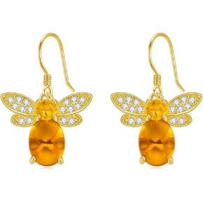 KZX Bee Earrings for Women 925 Sterling Silver Amber Bee Hoop Earrings Zircon 18K Gold Jewelry Mother's Day Gifts for Girlfriend Wife