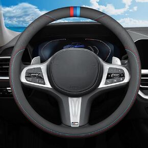 Steering Wheel Cover Women Men Compatible with BMW X3 X5 X7 3 5 Series 328i 528i 535i 530i 540i 320i 330i 325i X1 X2 X4 X6 e90 e60 f30 e46 2003-2024 Car Accessories, Black Microfiber Leather