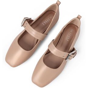 MUSSHOE Womens Ballet Mary Jane Flats Shoes Adjustable Strap Comfortable Square Closed Toe Versatile Chic Footwear with Latex Insole