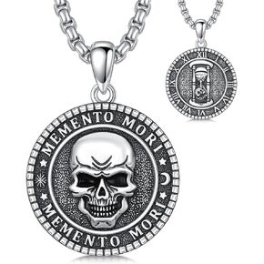Skull/Skeleton Memento Mori Necklace 925 Sterling Silver Skull/Skeleton Pendant Hourglass Necklace Skull/Skeleton Jewelry for Men Women in Kuwait