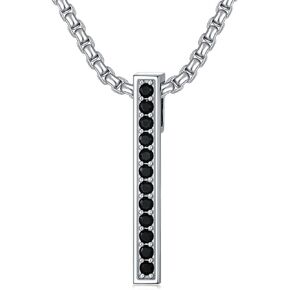 Bar Necklace 925 Sterling Silver Black Cubic Zircon Bar Pendant Necklace Jewelry for Men Women