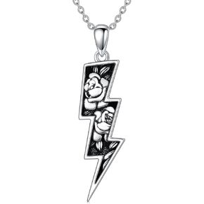 PROESS Lightning Bolt Necklace 925 Sterling Silver Wave/Rose/Skull Necklace Lightning Bolt Pendant Jewelry Presents for Women Men